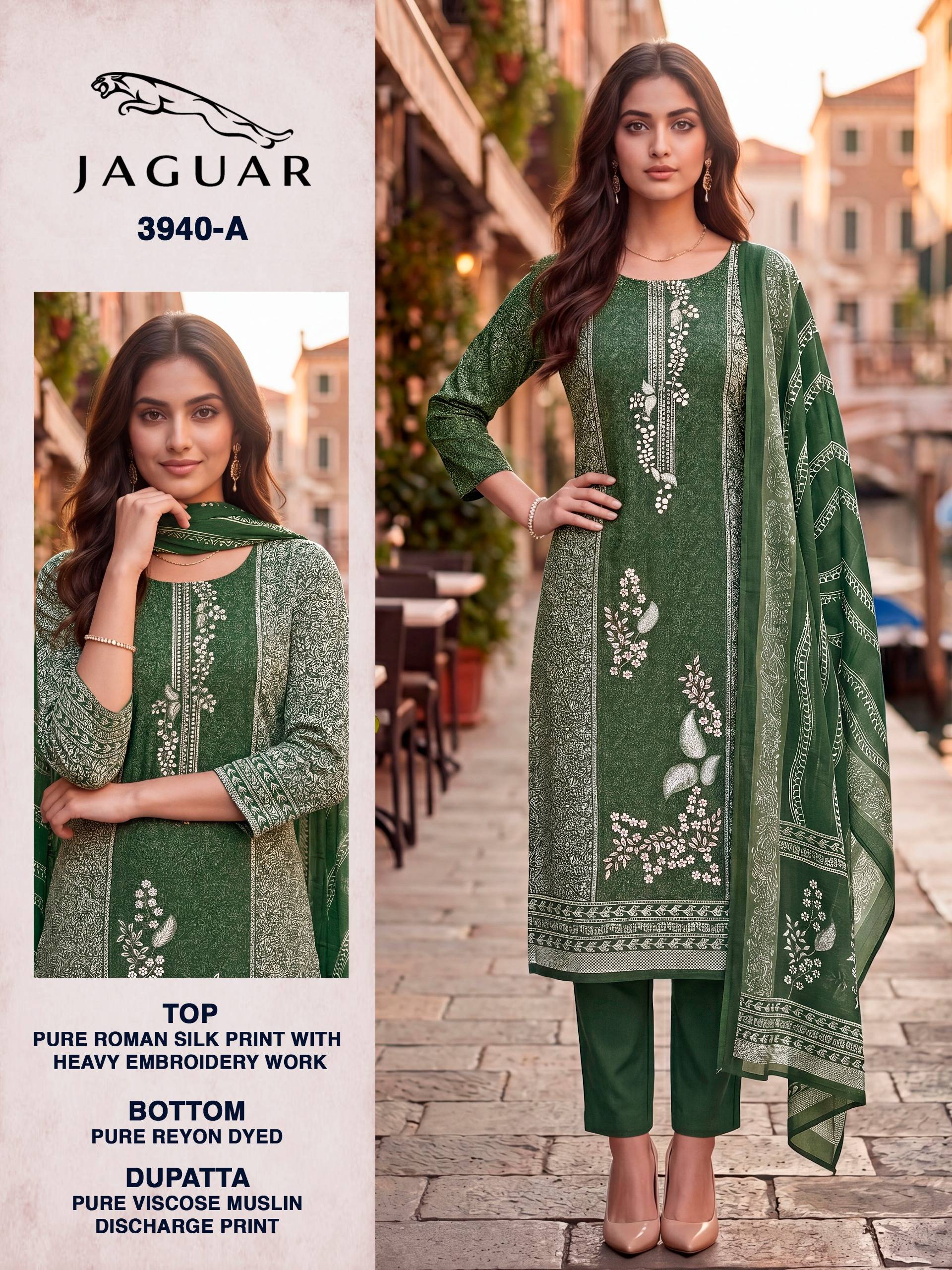 JAGUAR - 3940 Series By BIPSON PRINTS Stylish Beautiful Colourful Pure Roman Silk Dresses At Wholesale Price